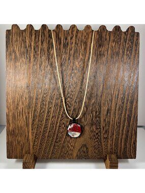 Acrylic Pour Pendant Necklace In Red & White Swirl Design